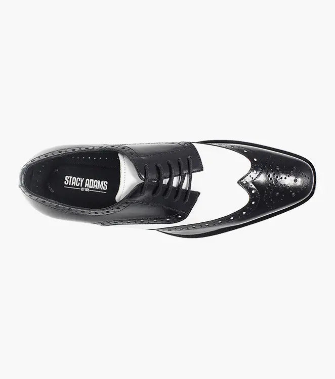 Mens 1920s Gangster Wingtip Dress Shoes in Black and White