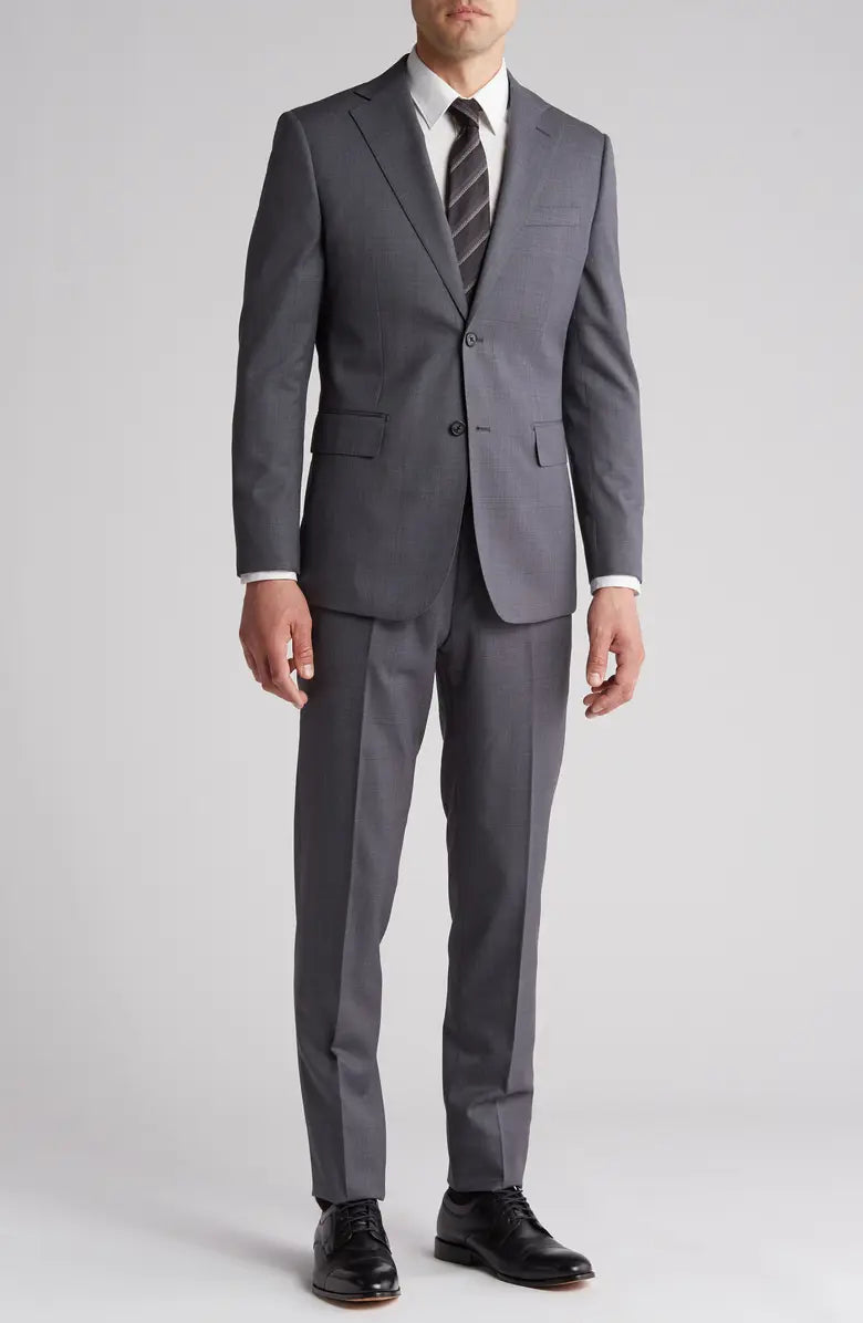 Mens Plaid Wool Blend Suit Two Piece Trim Fit