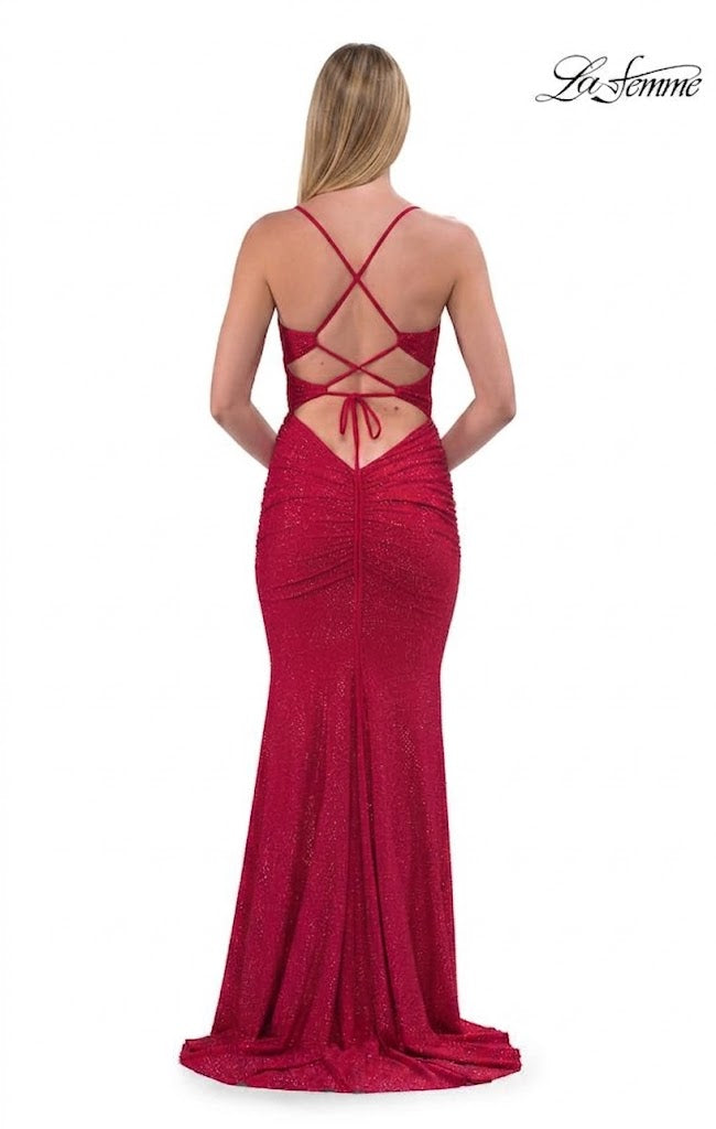 La Femme 33338 V-Neck Embellished Cutout Sheath Dress