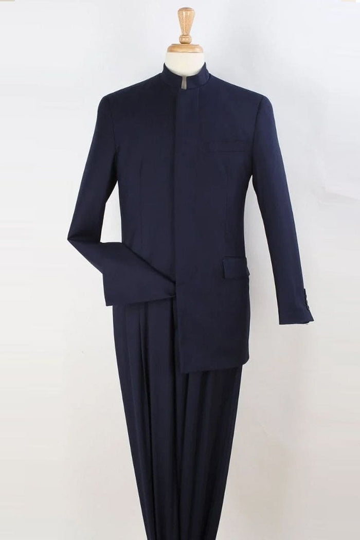Apollo King "Navy Men's Suit with Mandarin Banded Collar & French Front"