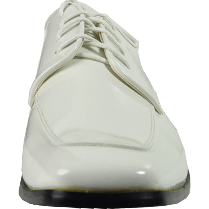 Bravo Mens Classic Moc Toe Shiny Patent Tuxedo Prom Shoe in Ivory