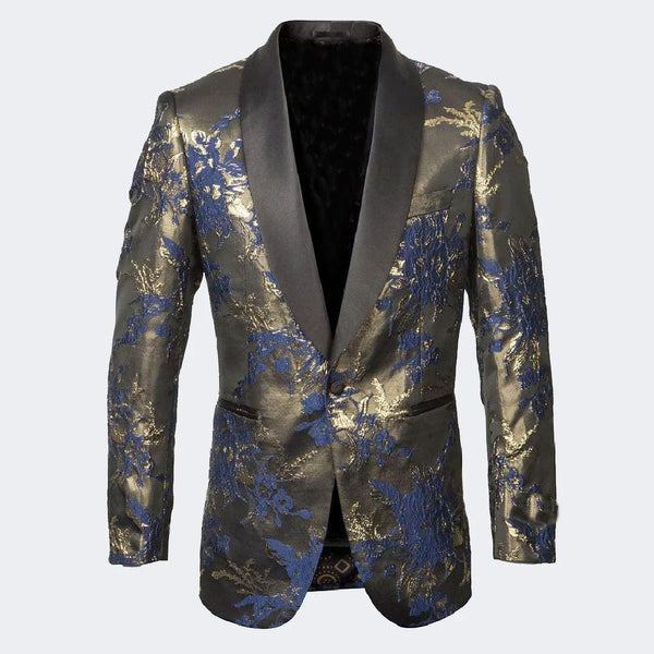 Blue and gold tuxedo jacket best sale