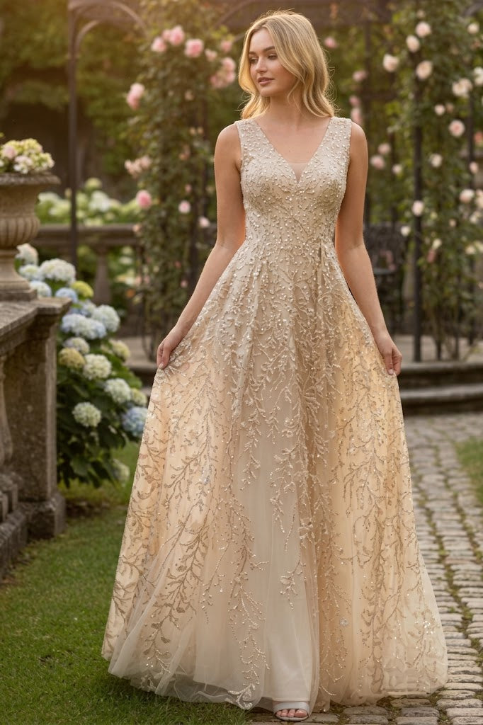 Formal Dress Long V-Neck Sleeveless A-Line Gown By Lenovia 8337-New Collection