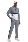 Houndstooth Men's Casual Walking Suit Jacket & Pant Set in Navy Blue