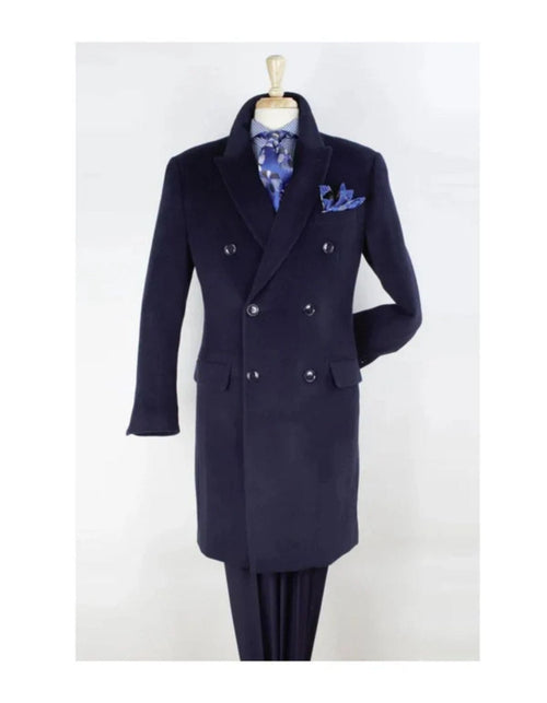 "Men's Navy Wool Peacoat â€“ Double Breasted 3/4 Length Overcoat"