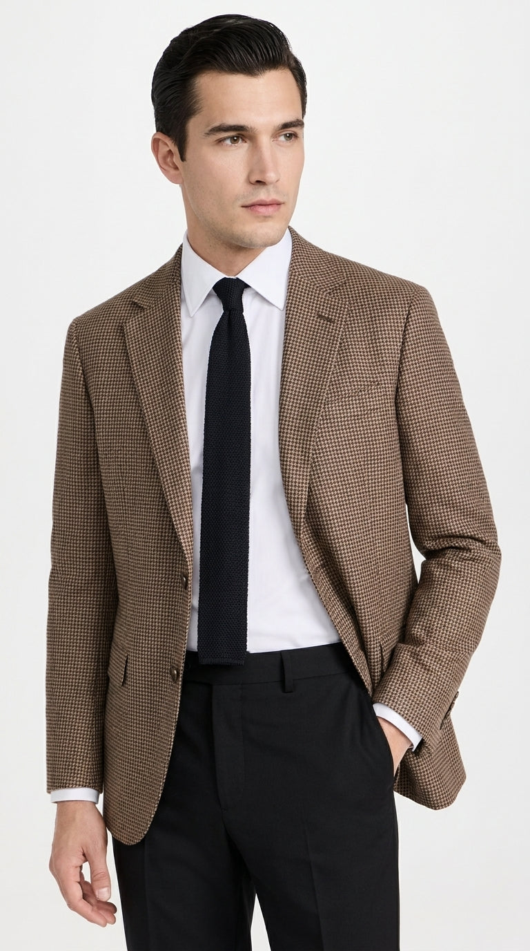 Men’s Vintage Brown Houndstooth Blazer – 1950s Coffee Check Sport Coat