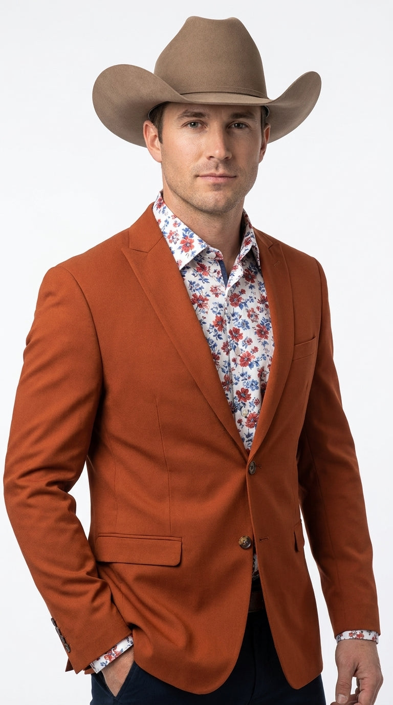 Men's Rust Cowboy Western Blazer – Copper Brick Color Two Button