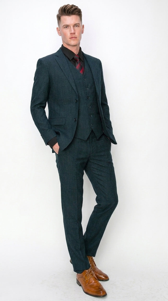Men’s Teal Green 3 Piece Suit – Modern Two Button Suit with Matching Vest & Pants