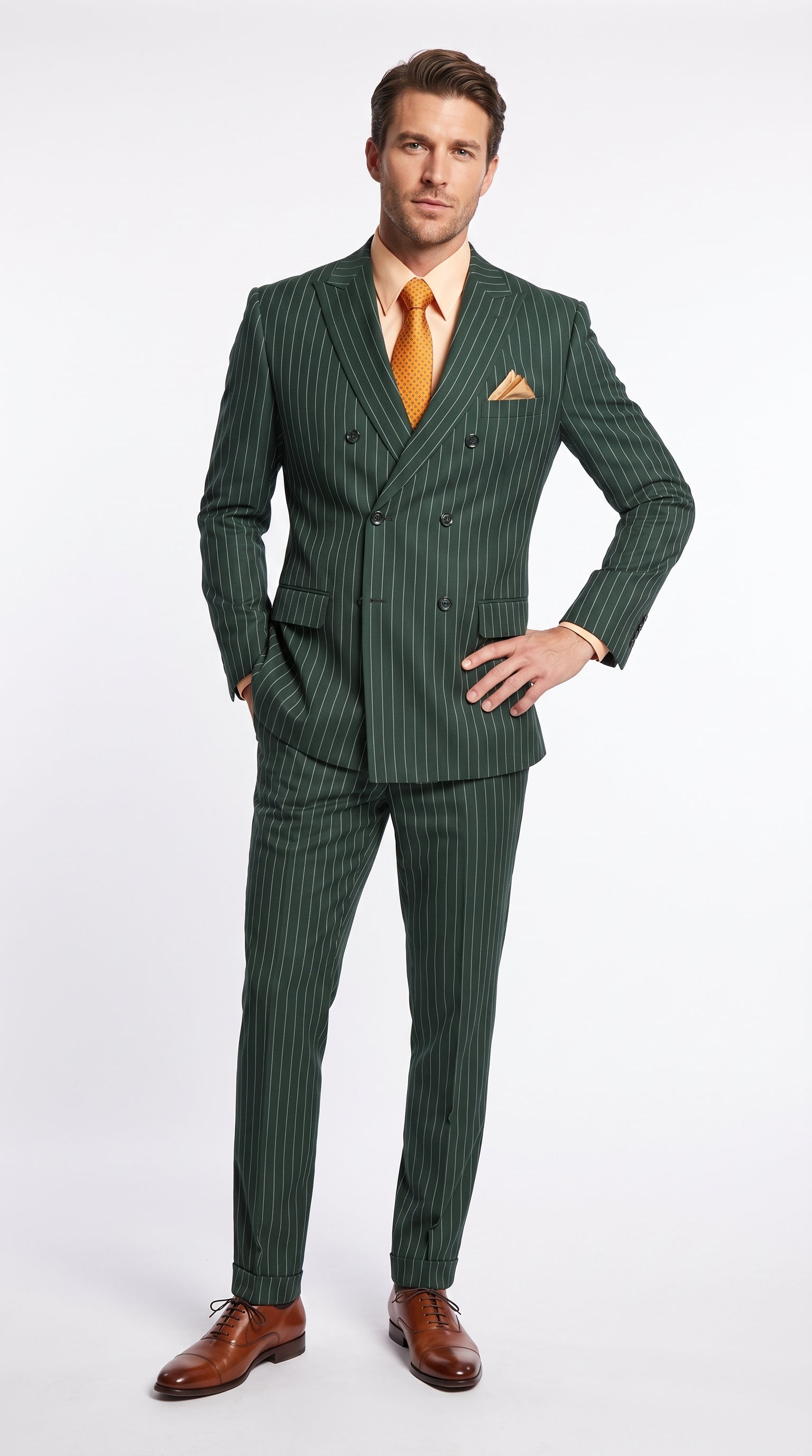 Men’s Hunter Green Pinstripe Double Breasted Suit – Vintage 1920s Great Gatsby Gangster Style