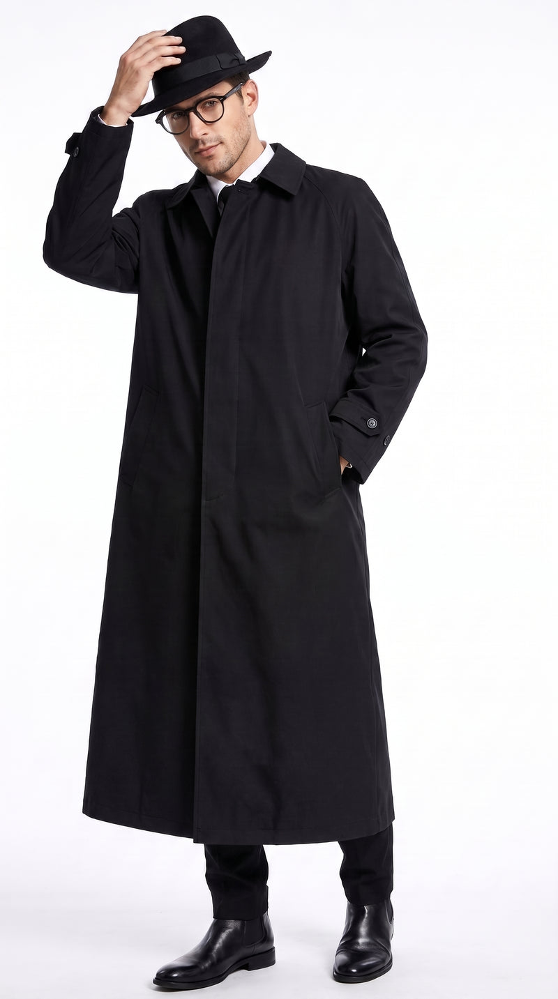 Men’s Neo Matrix Inspired Black Trench Coat – Long Full-Length Gothic Movie Style Overcoat