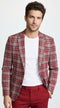 Men's Red Tartan Plaid Blazer Checkered Sport Coat Holiday New Year Gray Windowpane