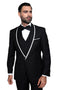 3-Piece Tailored Fit Wool Suit with Bow Tie and Flat Front Pants - Black