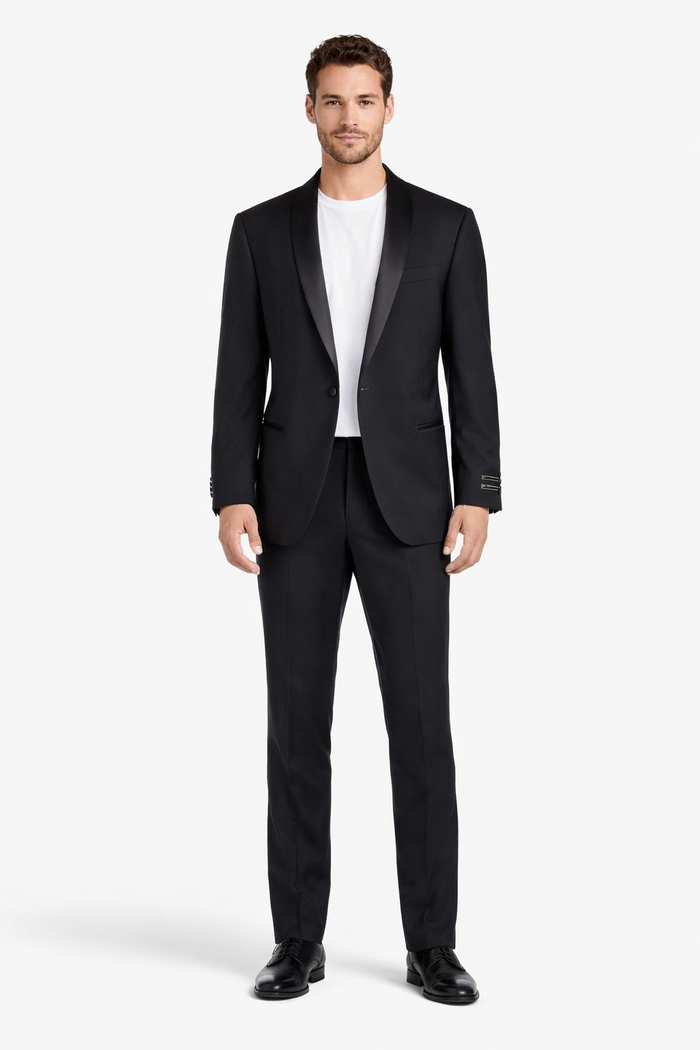 1 Button Designer Shawl Tuxedo in Black Dinner Jacket Blazer - Suit Jacket sateen lapel