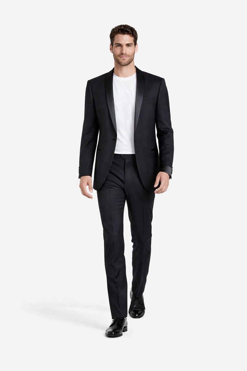 1 Button Designer Shawl Tuxedo in Black Dinner Jacket Blazer - Suit Jacket sateen lapel
