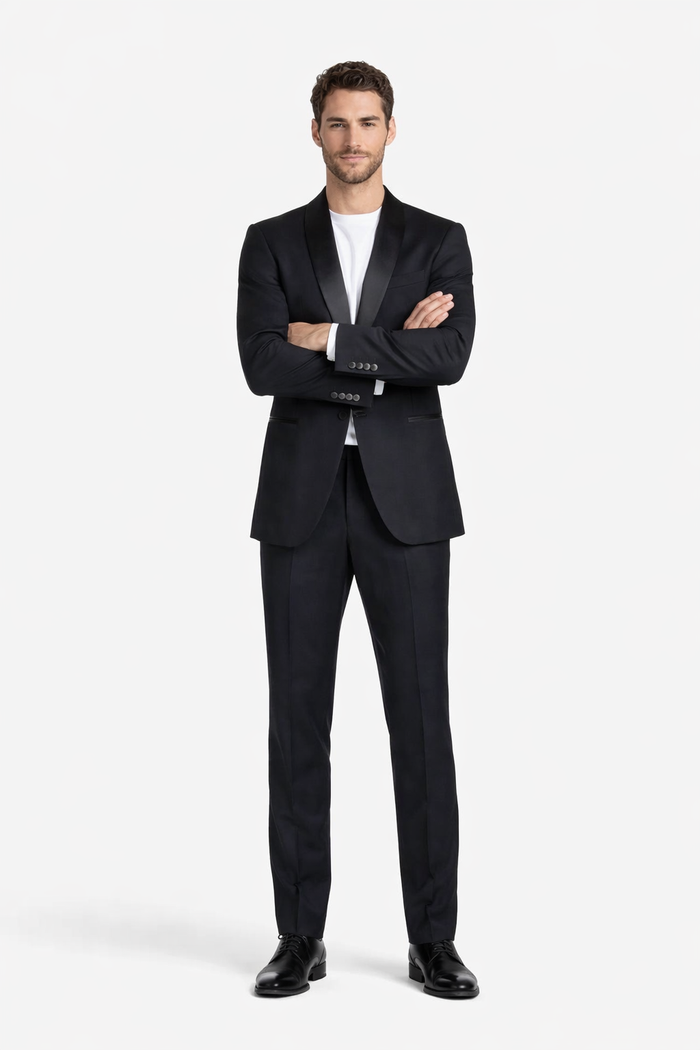 1 Button Designer Shawl Tuxedo in Black Dinner Jacket Blazer - Suit Jacket sateen lapel
