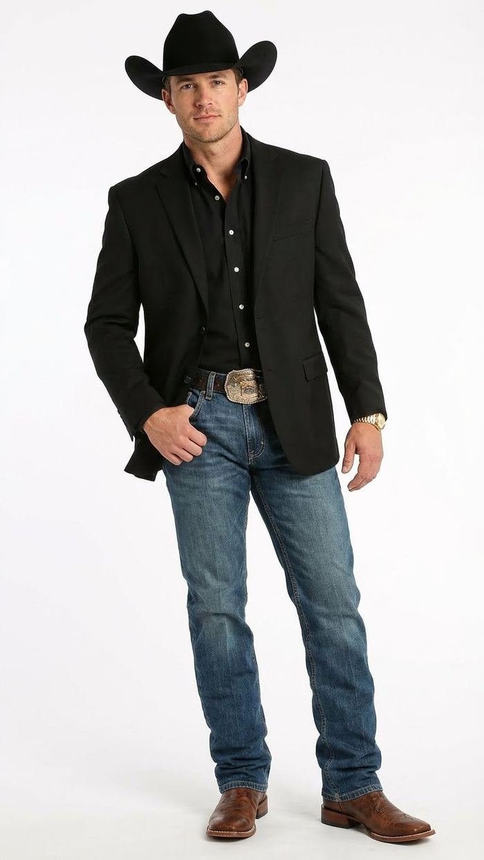 Mens Black Western Blazer Jacket, Classic Cowboy Style Sport Coat for Casual Formal Wear with Jeans