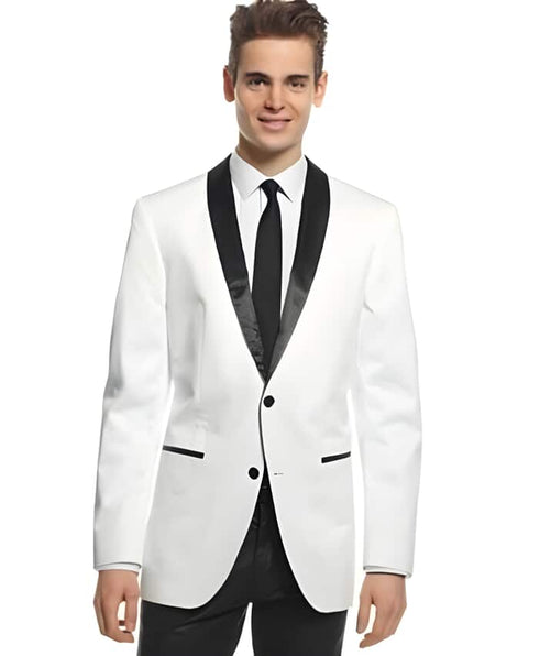 Mens White Dinner Jacket 1 One Button White and Dark color black Collared Shawl Collar Sportcoat Blazer ~ Suit Jacket, Dinner Jacket