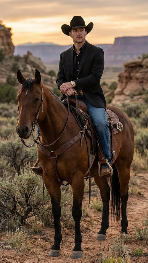 Menâ€™s Black Western Blazer Jacket, Classic Cowboy Style Sport Coat for Casual Formal Wear with Jeans