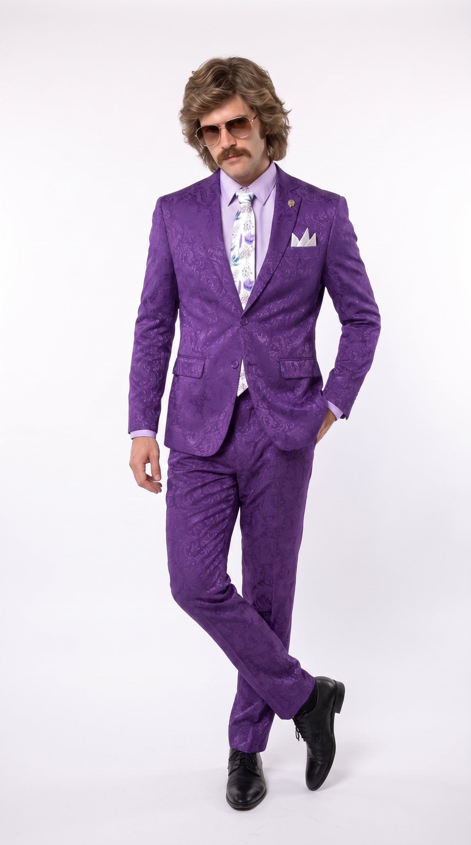 Men’s Purple Paisley 2-Piece Suit – 1970s Disco, Retro Rockabilly, Prom and Party Suit