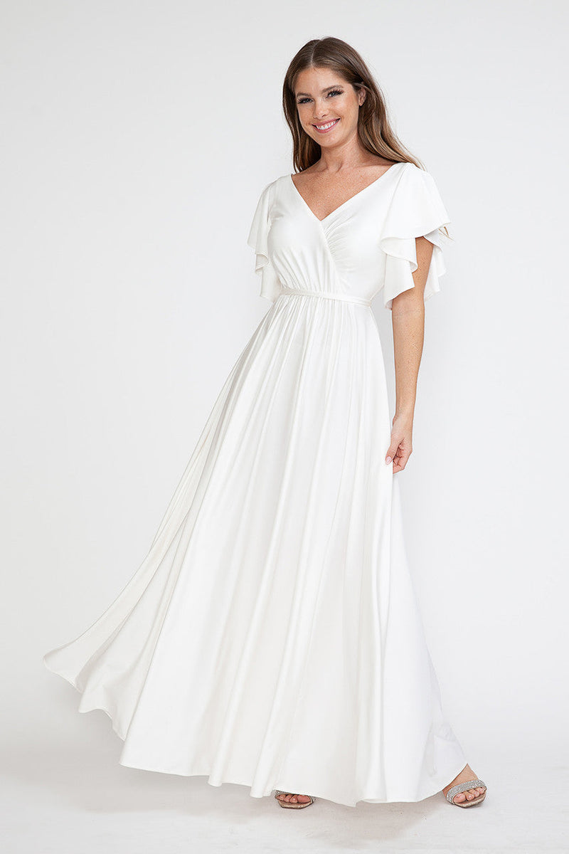 Lenovia 5277 Ruffled Short Sleeve V-Neck Stretch Dress