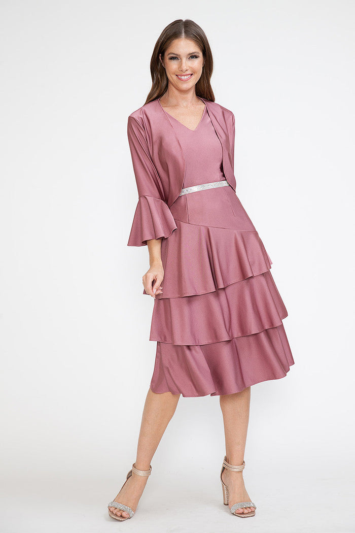 Lenovia 5283 Tiered Skirt Stretch Crepe 2-Piece Jacket Dress