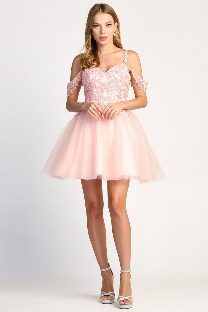 Adora Design 1006 Off Shoulder A Line Glitter Homecoming Dress