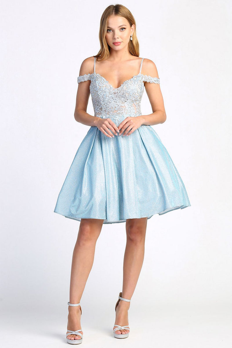 Adora Design 1010 Off Shoulder Metallic Glitter Homecoming Dress
