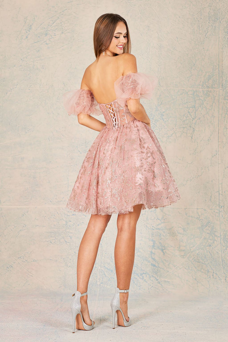 Adora Design 1028 Strapless Glitter Print Mini Cocktail Dress