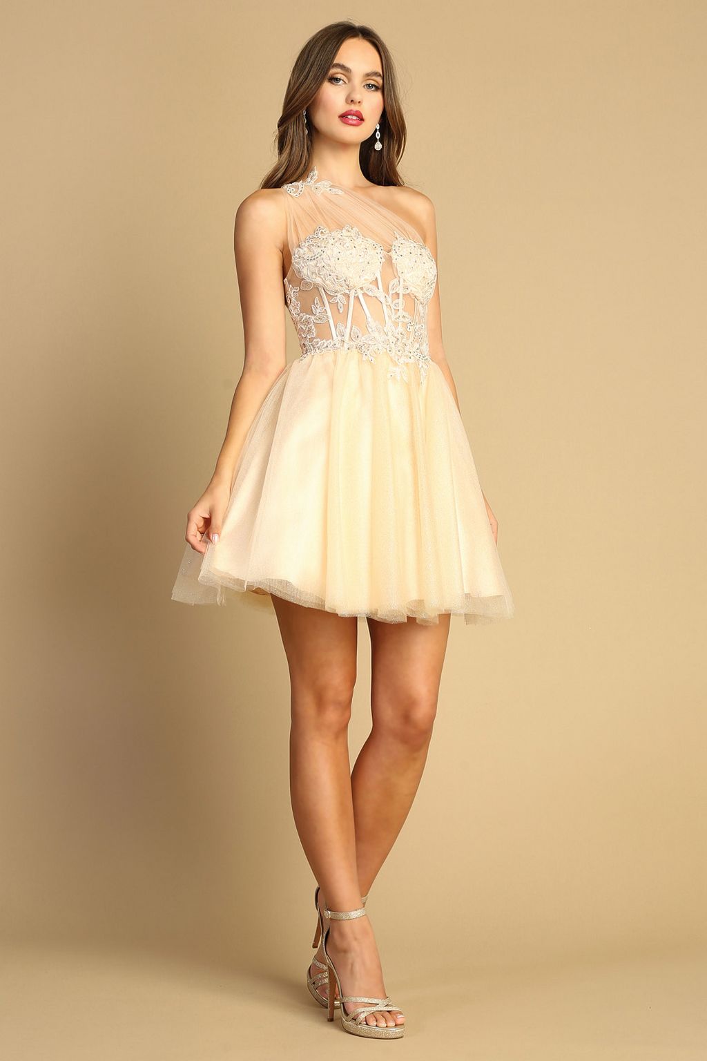 Adora Design 1040 One Shoulder Applique A Line Short Prom Dress