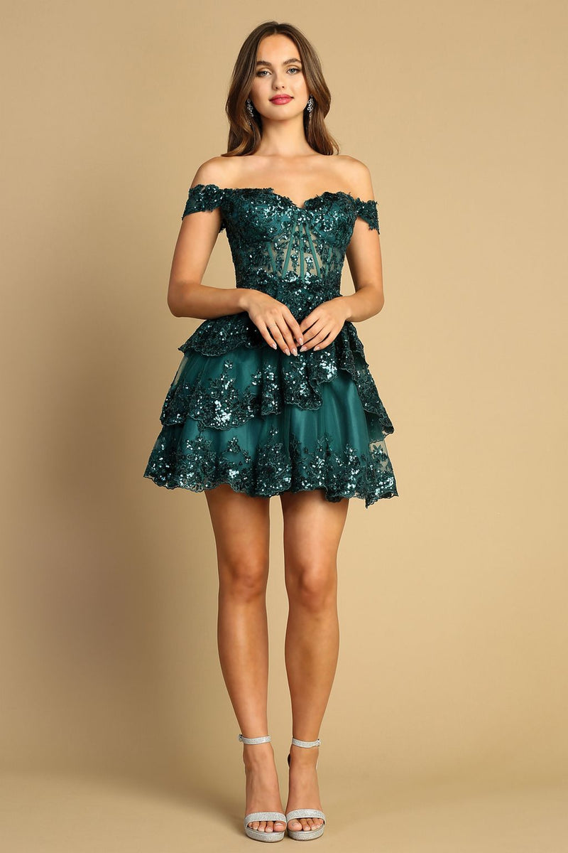 Adora Design 1051 Short Sequin Corset Tulle Homecoming Dress