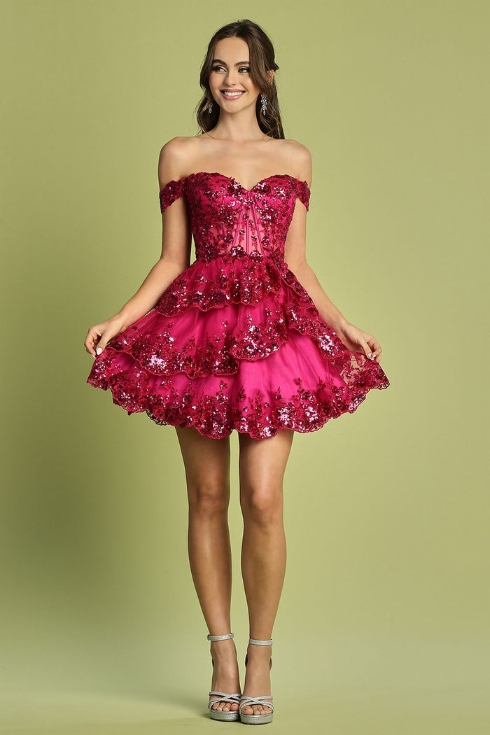 Adora Design 1051 Short Sequin Corset Tulle Homecoming Dress