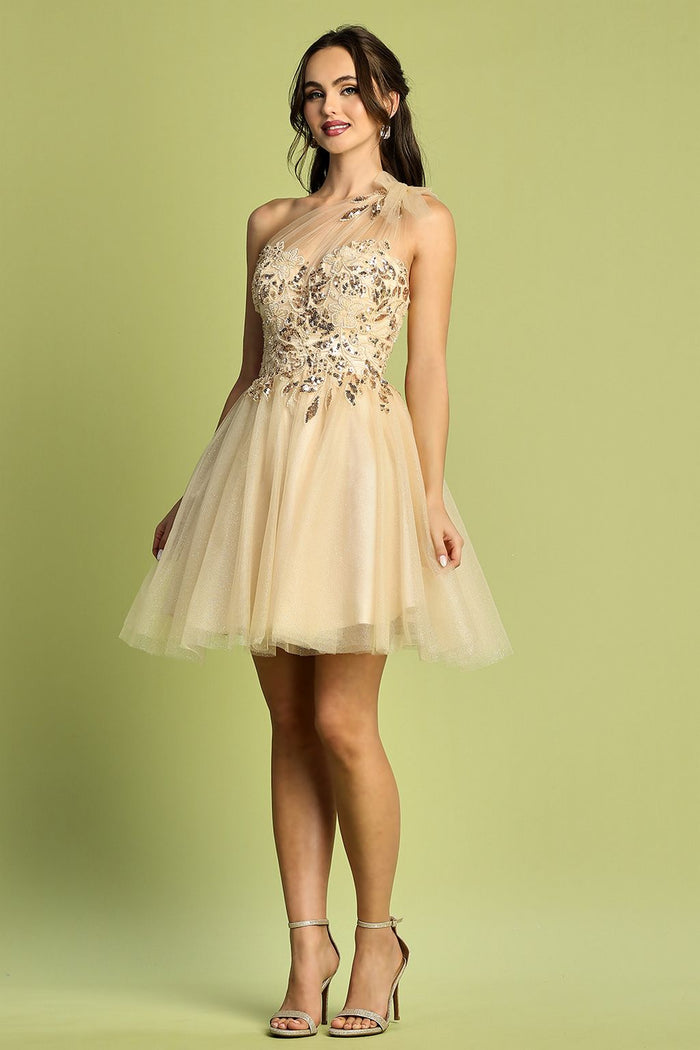 Adora Design 1054 One Shoulder A Line Short Tulle Homecoming Dress