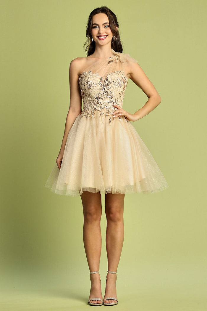 Adora Design 1054 One Shoulder A Line Short Tulle Homecoming Dress
