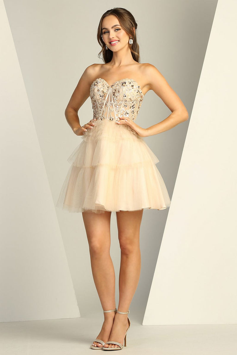Adora Design 1059 Short Tulle Corset Layered A-Line Prom Dress
