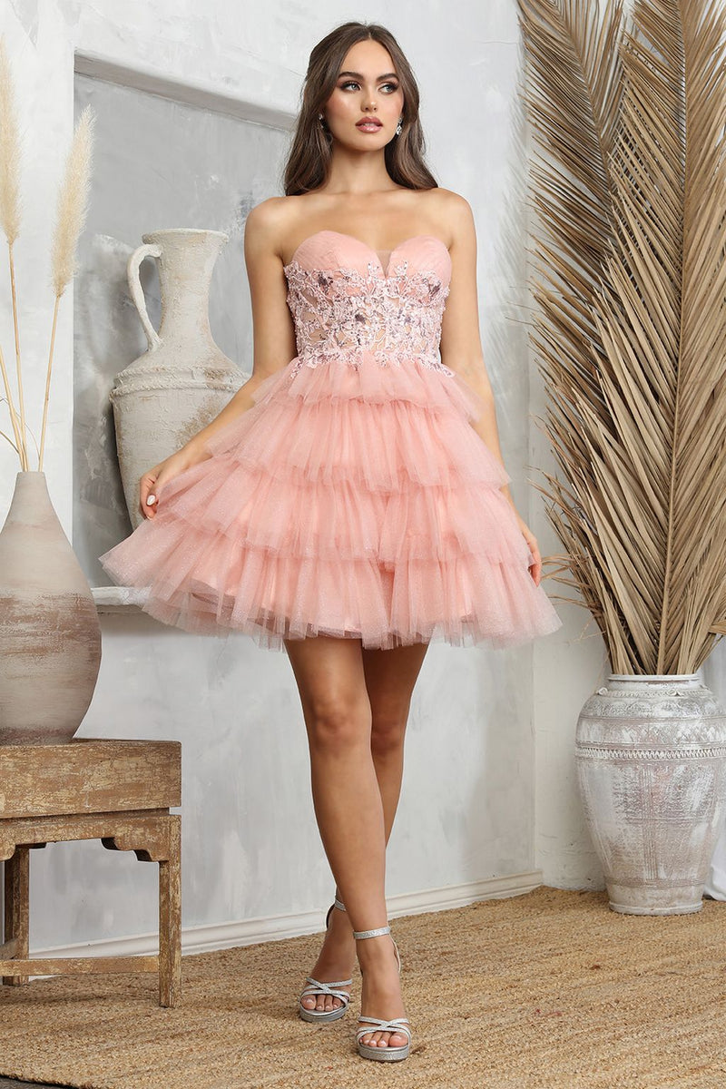 Adora Design 1062 Strapless Short Glitter Tulle Homecoming Dress