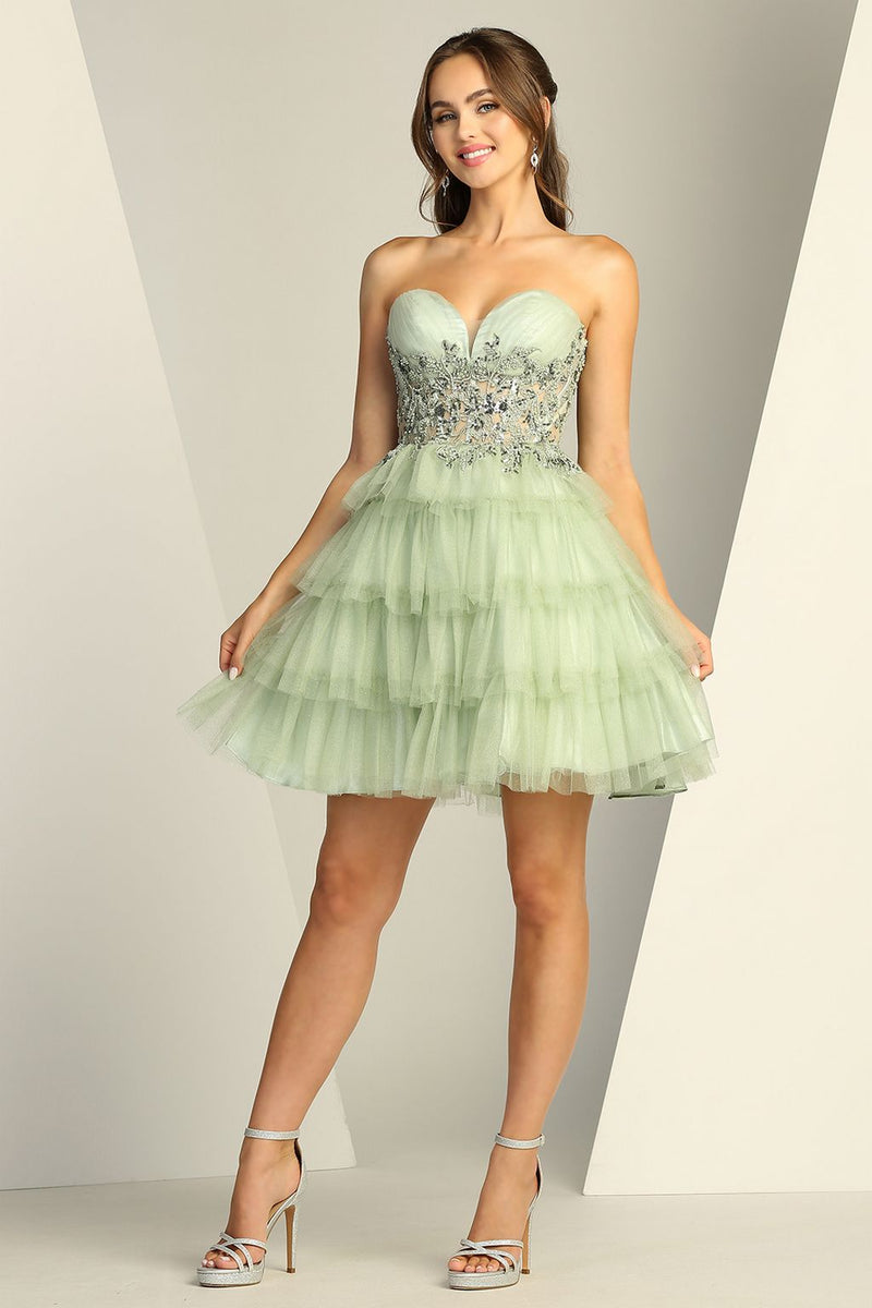 Adora Design 1062 Strapless Short Glitter Tulle Homecoming Dress