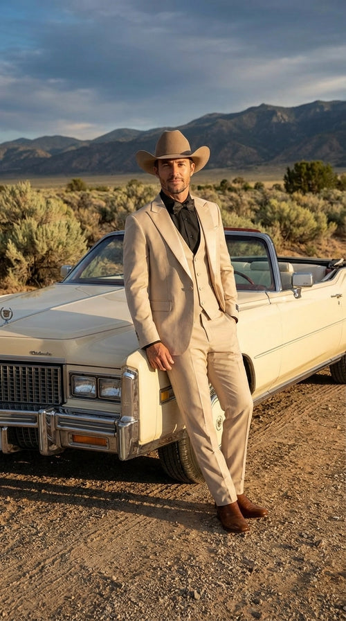 Men’s Tan Cowboy Suit – Western Formal Two Piece Suit for Weddings,  Champaign Sand Color