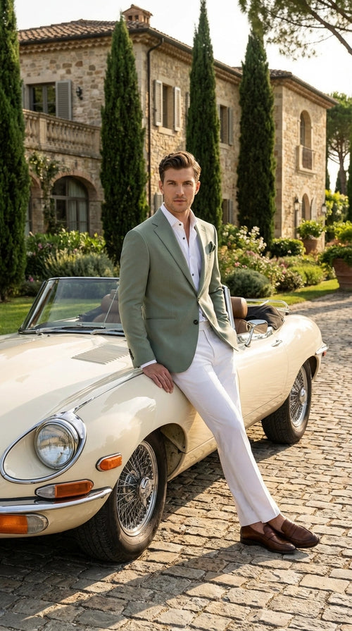 Men’s Sage Green Blazer – Two Button Notch Lapel Formal Jacket for Wedding, Summer and Party Wear in Light Green Sport Jacket