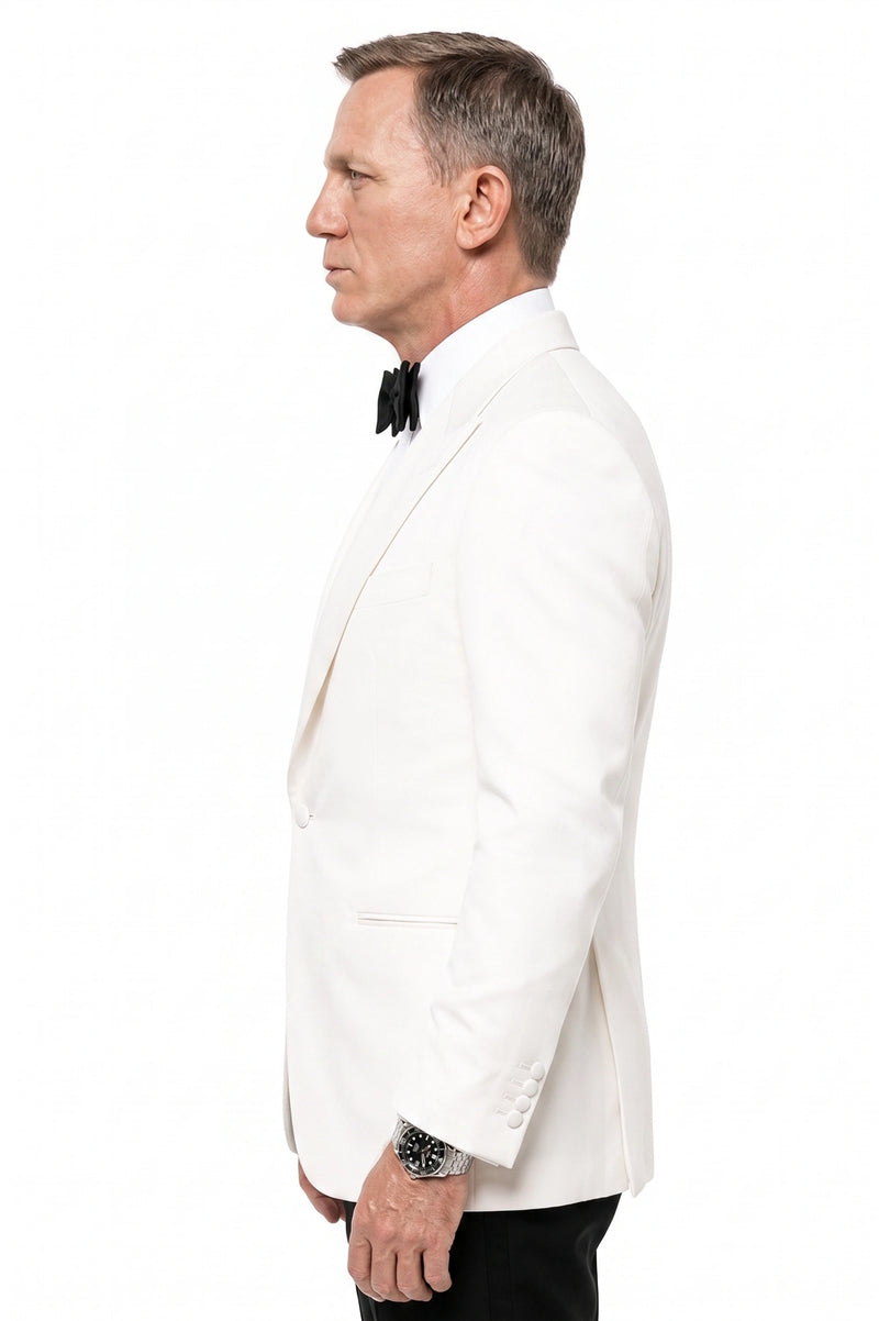 Men’s Pure White Dinner Jacket Blazer – James Bond Style Formal Tuxedo Blazer for Wedding, Black Tie & Evening Wear