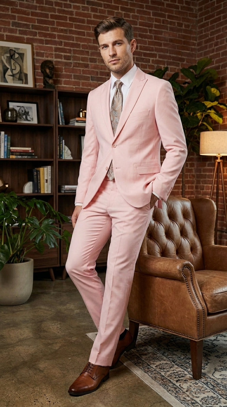 Men’s Light Pink 2 Piece Suit, Formal Dress Suit for Weddings, Prom, Parties, Summer Events Slim Fitted By Vitali