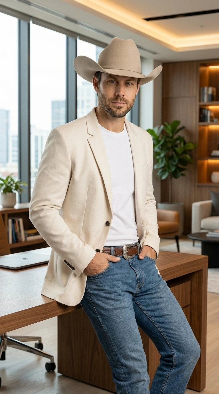 Men’s Off White Casual Blazer – Classic Western Style Lightweight Summer Cowboy Jacket Casual Ivory Cream Color