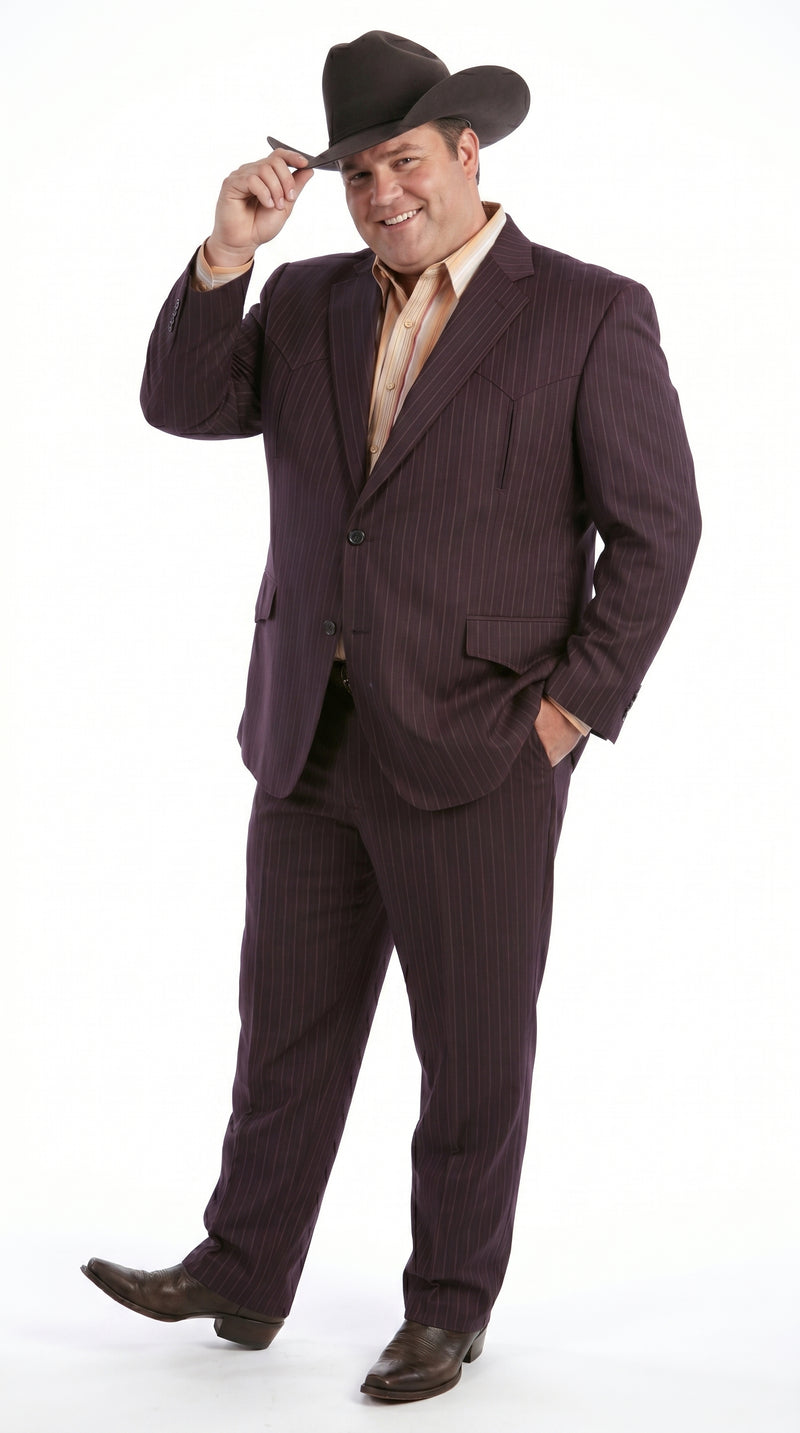 Men’s Brownish Black Pinstripe Western Suit, Cowboy Formal Wedding Ranch Dress Suit Set Slim Fitted