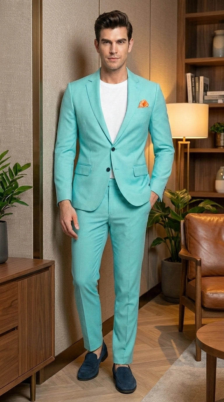 Men’s Turquoise 2 Piece Suit with Jacket and Pants, Formal Wedding Suit for Prom, Parties, Summer Events, and Special Occasions