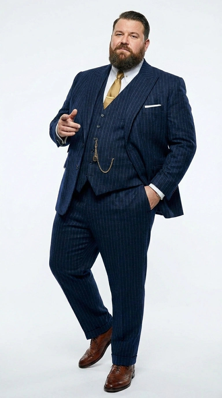 Men’s Navy Blue Pinstripe 3 Piece Suit, Thomas Shelby Inspired Vintage Formal Suit for Weddings, Parties, Prom, and Special Events