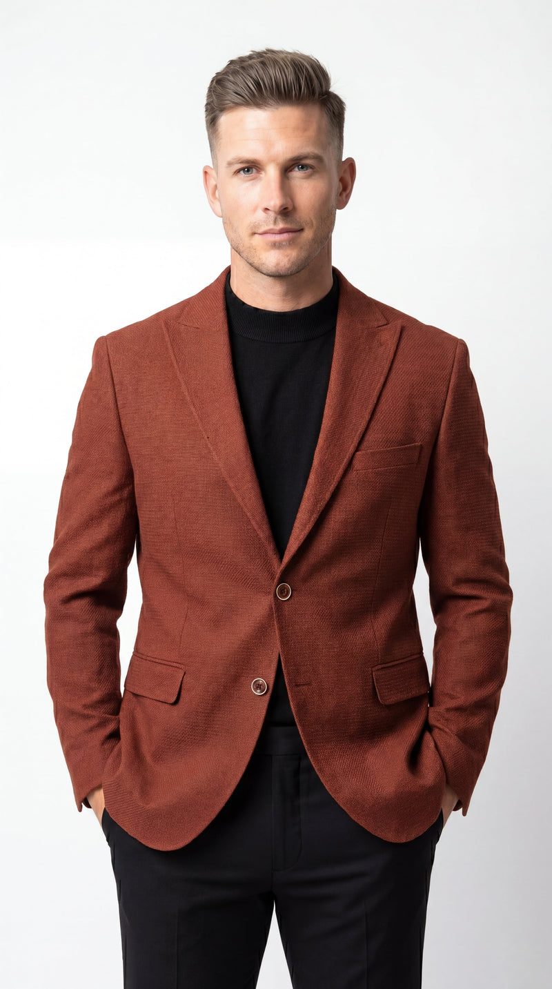 Men’s Rustic Brown Textured Blazer with Notched Lapel, Formal Dress Jacket for Weddings, Parties, Business Look