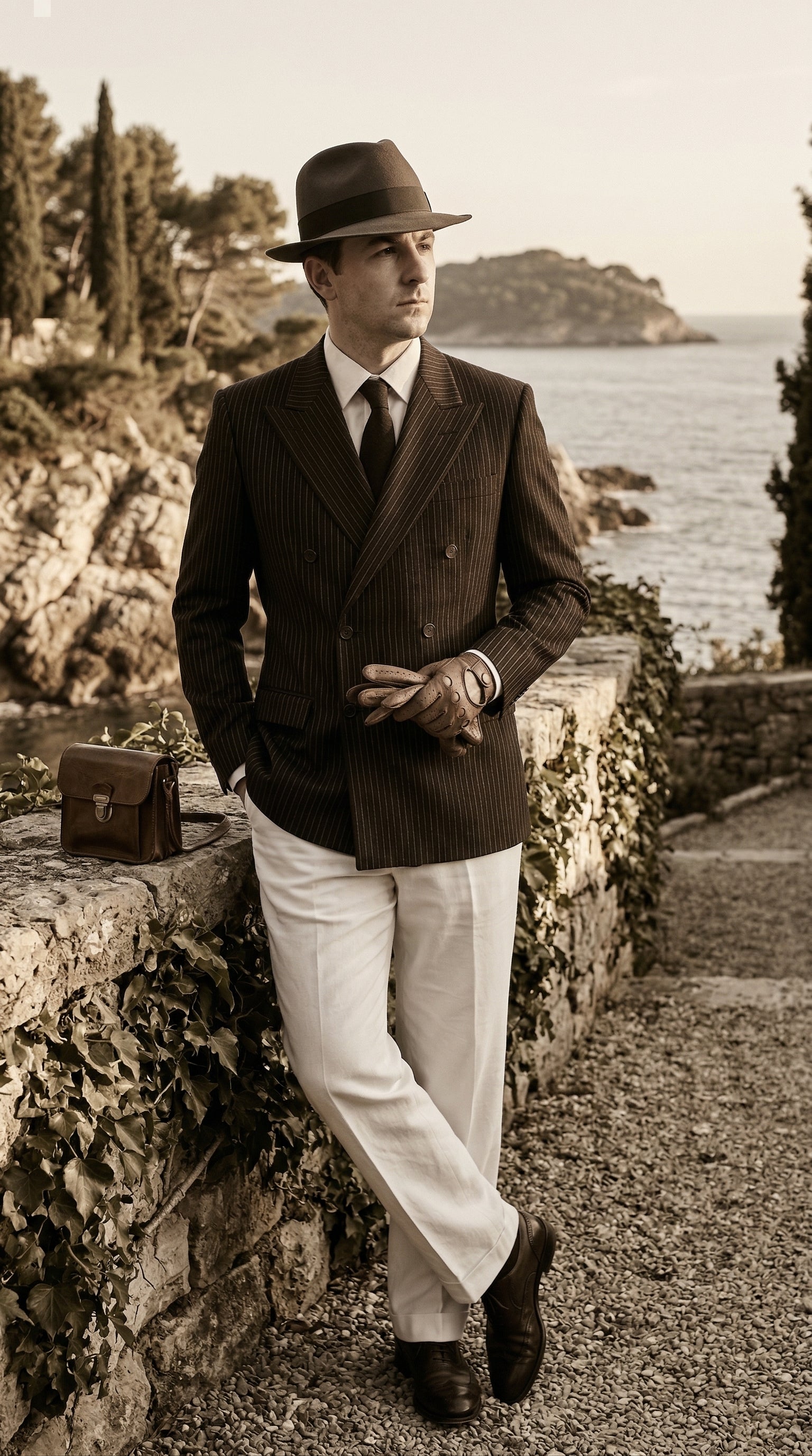 Men’s Black Pinstripe Blazer with White Pants 1920s Gangster Mob Boss Style Suit – Double Breasted Vintage Formal Jacket, Classic Party Costume Wear