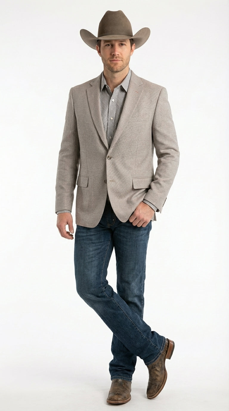 Mens Textured  Light Grey Western Blazer – Cowboy Style Casual Sport Coat for Men Classic Western Jacket