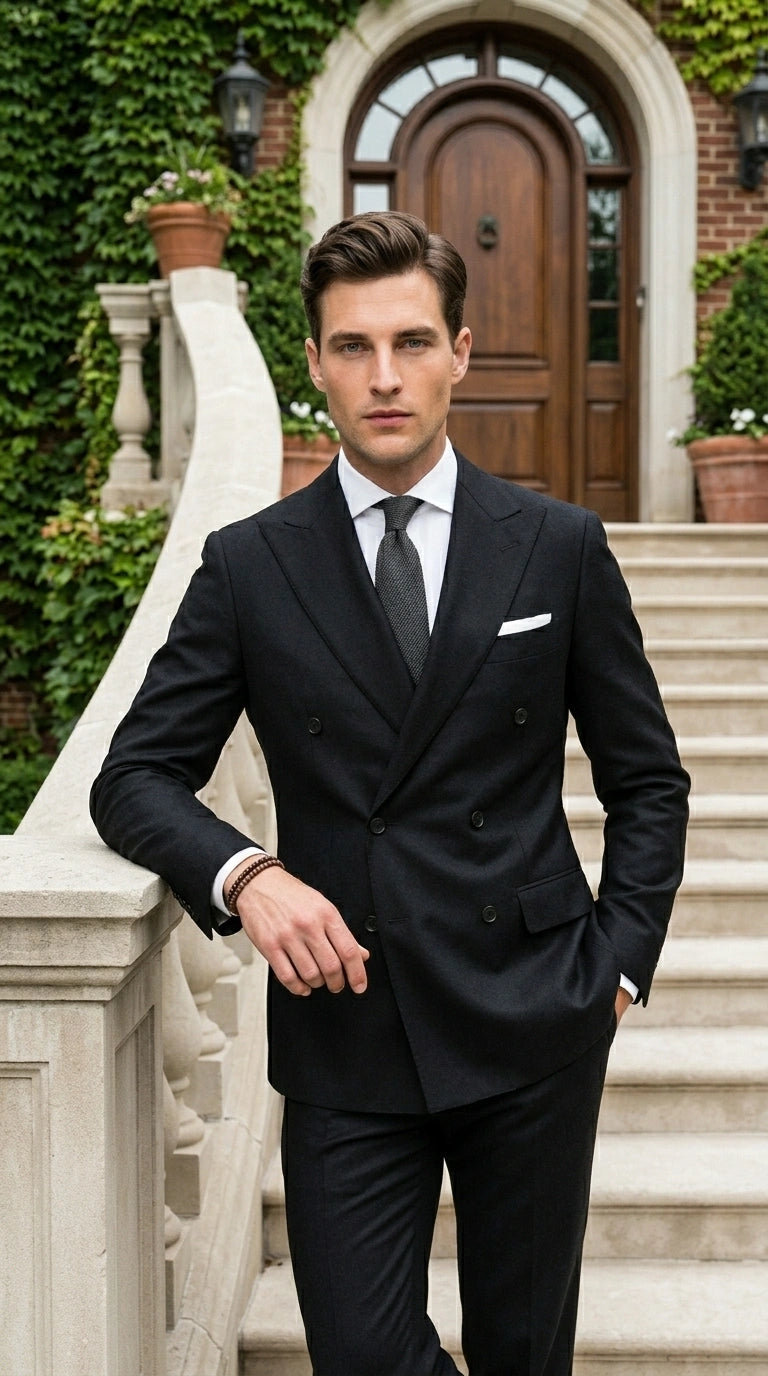 Men’s Black Double Breasted Blazer, Formal Wedding Business Casual Sport Coat Jacket