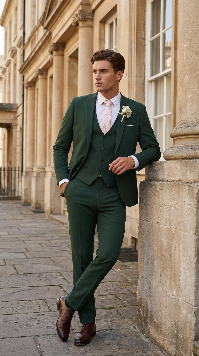 Men’s Forest Green 3 Piece Wedding Suit, Formal Groom Groomsmen Dress Suit Set