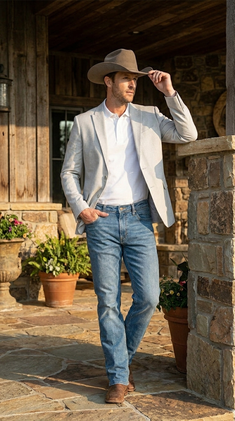 Men’s Very Light Grey - Linen Western Cowboy Blazer, Formal Sport Coat for Weddings, Parties, Country Events, and Casual Dress Wear in Ice Ash Color